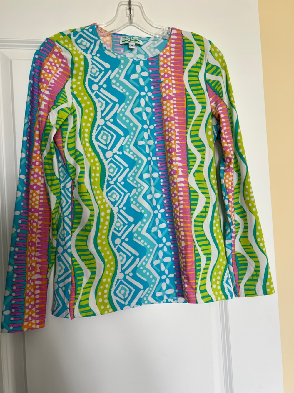 Vibrant Patterned Long-Sleeve Top - Blue, Green & Pink